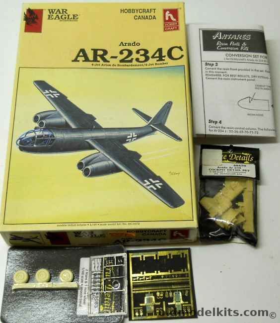 Hobby Craft 1/48 Arado AR-234C With True Details Resin Cockpit & Wheel Set / Antares Ar-234 Jaeger Conversion Kit / Reheat Luftwaffe Rudder Pedals & Seat / Eduard Luftwaffe Seatbelts and Buckles, HC1672 plastic model kit